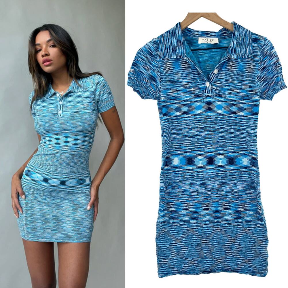 Native Blue & White Patterned Mini Dress - Picture 1 of 9